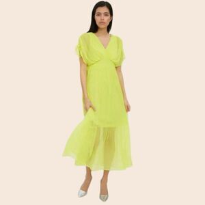 VERO MODA  Aware Neon Yellow Cap Sleeve Ruffle Midi Dress Size XS NWT